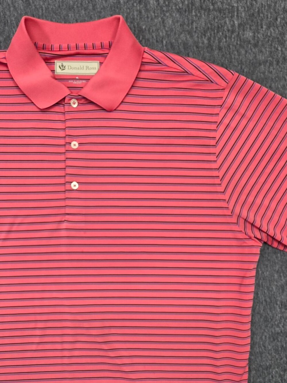 Donald Ross Men's XL Pink Striped Performance Golf Polo Shirt